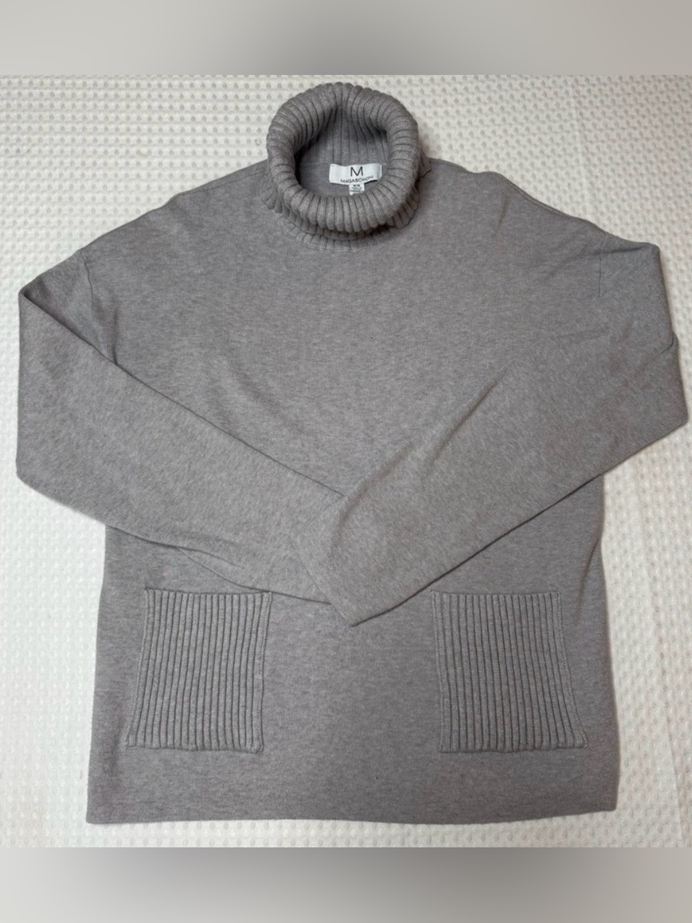 Magaschoni Turtleneck Sweater Gray Front Pockets Minimalist Cozy Comfy Neutral